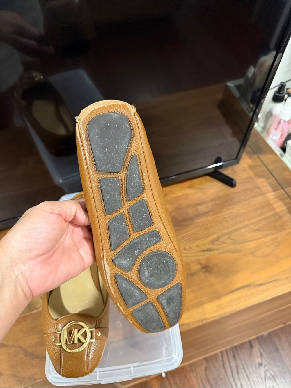 MICHAEL Michael Kors Chestnut Brown Leather MK Logo Flats - Picture 11 of 11